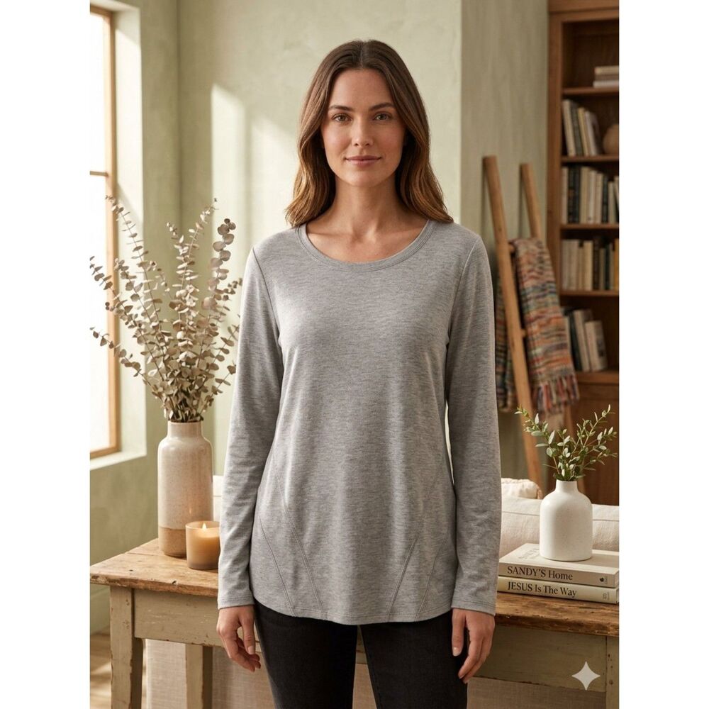 Kim Rogers Activewear Top Womens L Gray Long Sleeve Jersey Knit Stretch Pullover